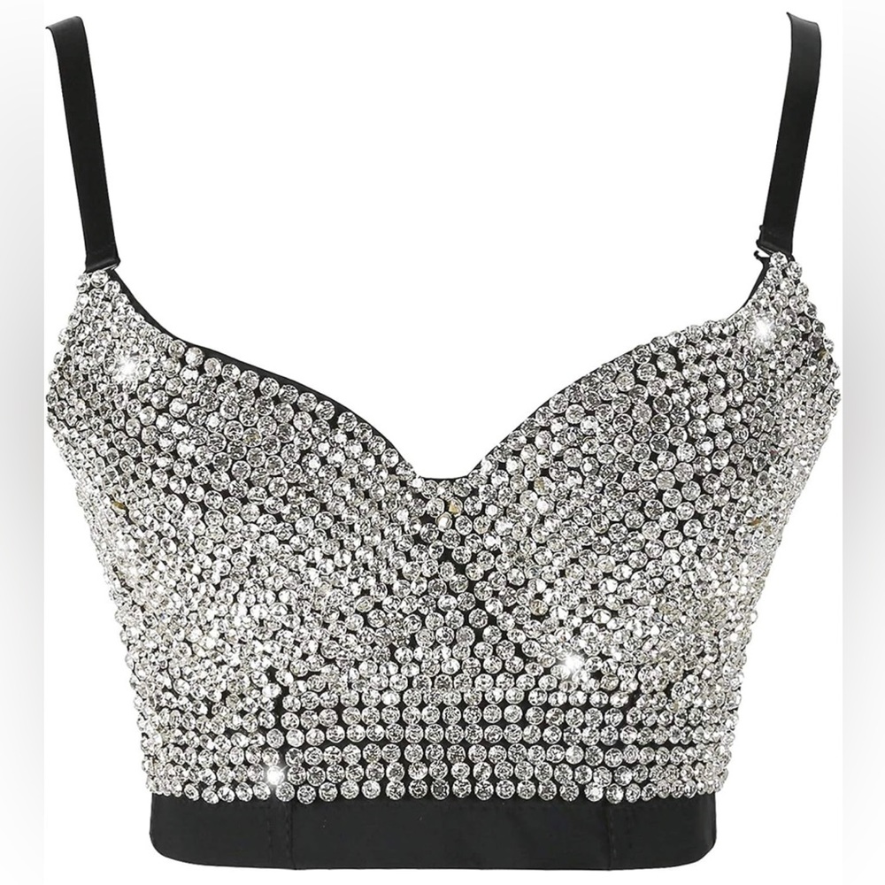Women's Rhinestone Shining Diamond Push up Bustier Club Party Bra